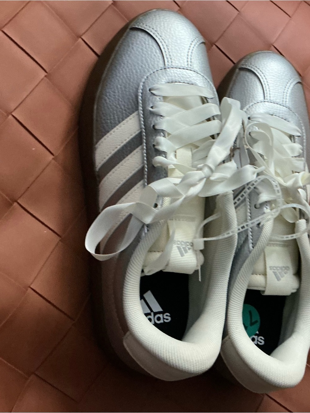 adidas Women's Metallic Silver and White Sneakers